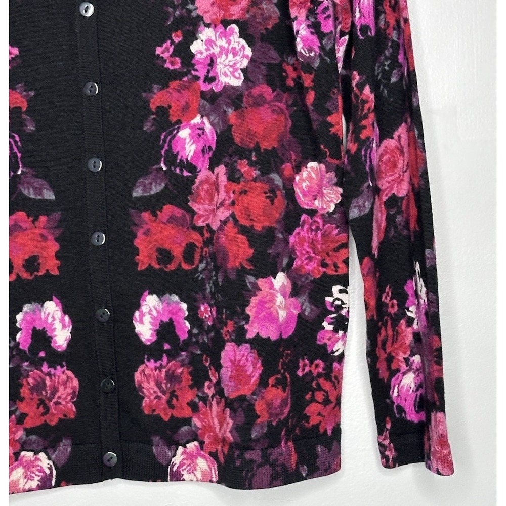 Talbots Merino Wool Charming Cardigan Black Pink Floral NWOT Sz LP Garden Party - Picture 3 of 8